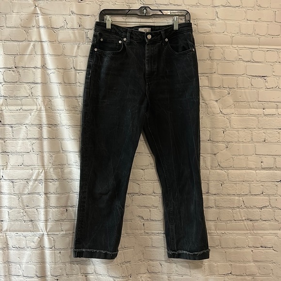 Mango High Waisted Straight Cropped Faded Black Jeans Women Size 10 - Picture 1 of 11